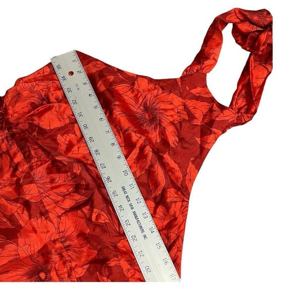 J Crew‎ Collection Dress WMNS 8 Red Floral Cupro Blend Halter Ruffle Open Back - Picture 6 of 13